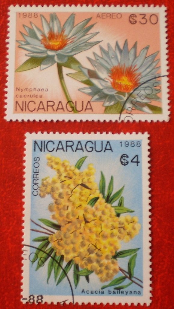 Nicaragua - 2x Bloemen - 1988, Verzenden, Gestempeld, Dier of Natuur