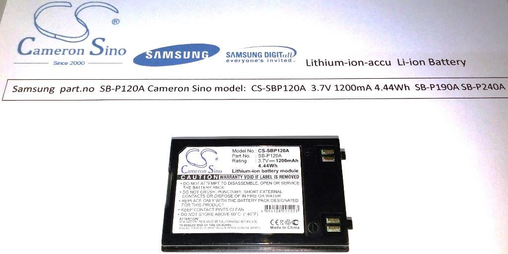 Samsung SB-P120A Cameron CS-SBP120A 3.7V 1200mA Li-ion Accu, Audio, Tv en Foto, Accu's en Batterijen, Nieuw, Oplaadbaar, Ophalen of Verzenden