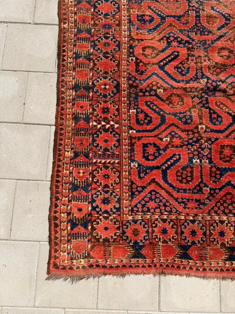 Uniek Bashir tapijt –295x163cm– verfijnd met slangenmotieven, Gebruikt, 200 cm of meer, Blauw, Ophalen of Verzenden