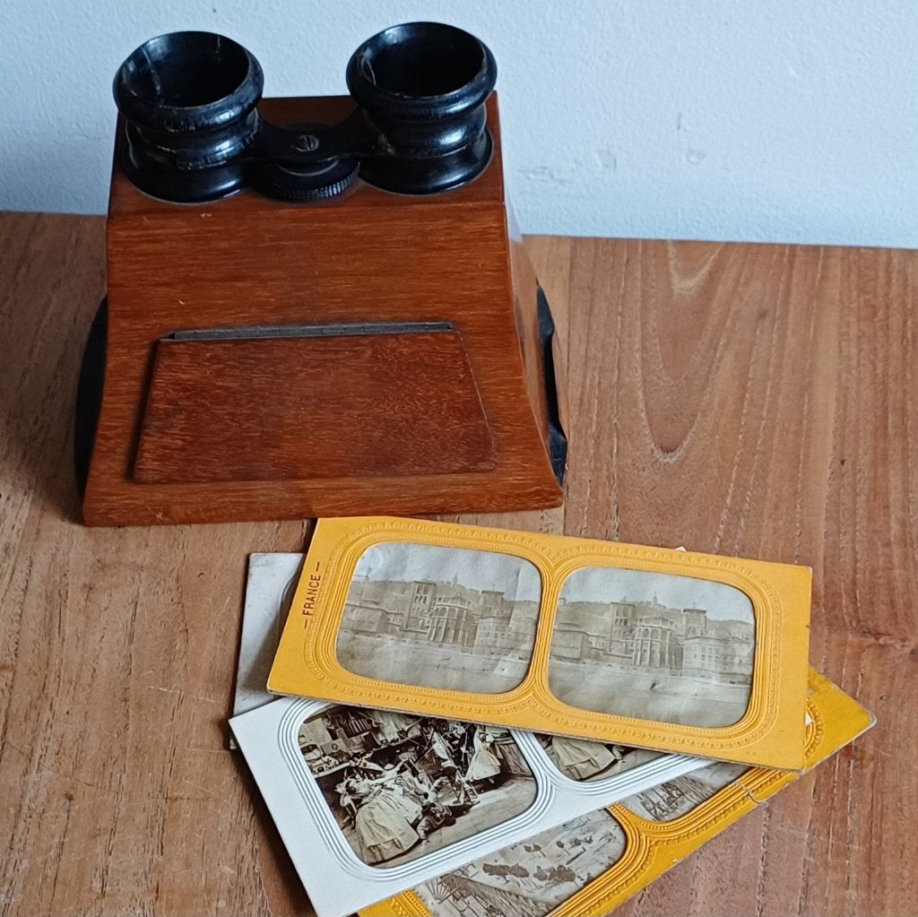 Stereoscoop Brewster type met zes stereofoto's, Verzamelen, Fotografica en Filmapparatuur, Ophalen of Verzenden, Voor 1940, Overige typen