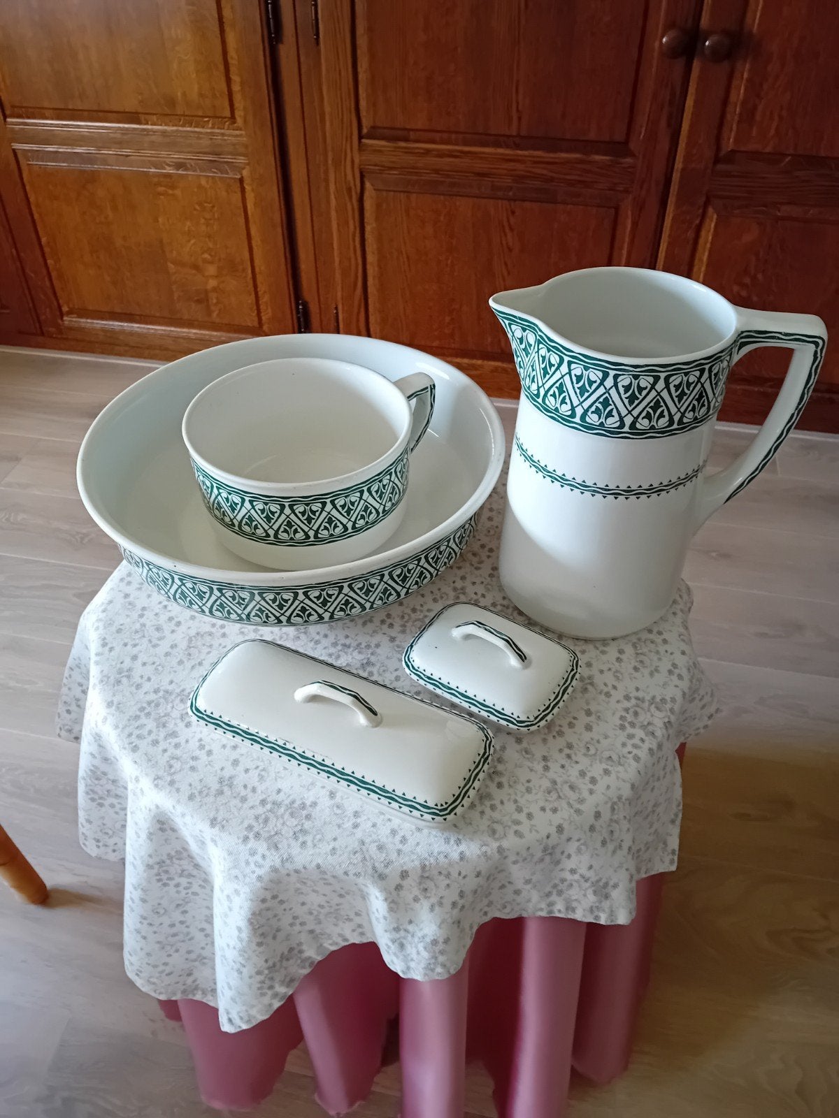 Mooi compleet 5-delig lampetstel met groen decor, Ophalen