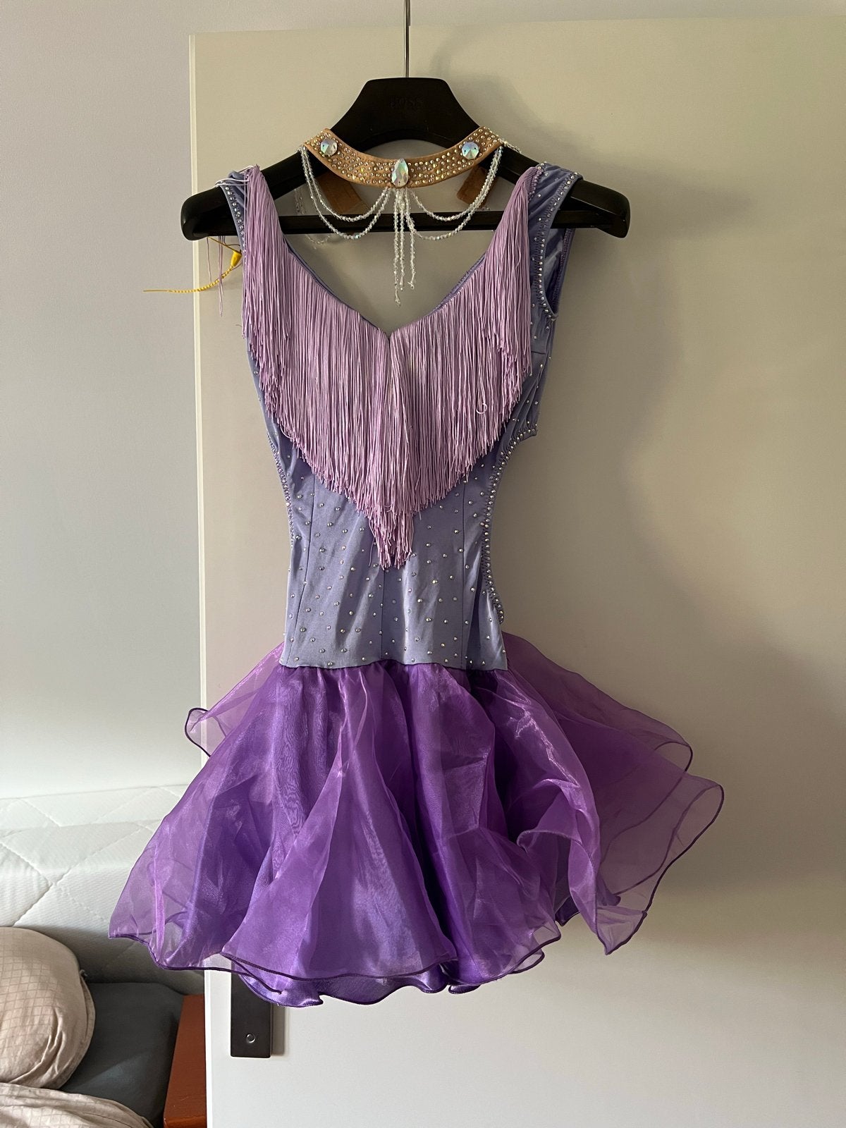 Lila Latin Dansjurk met Fringe, Strass & Accessoires S/M, Ophalen of Verzenden, Nieuw, Kleding