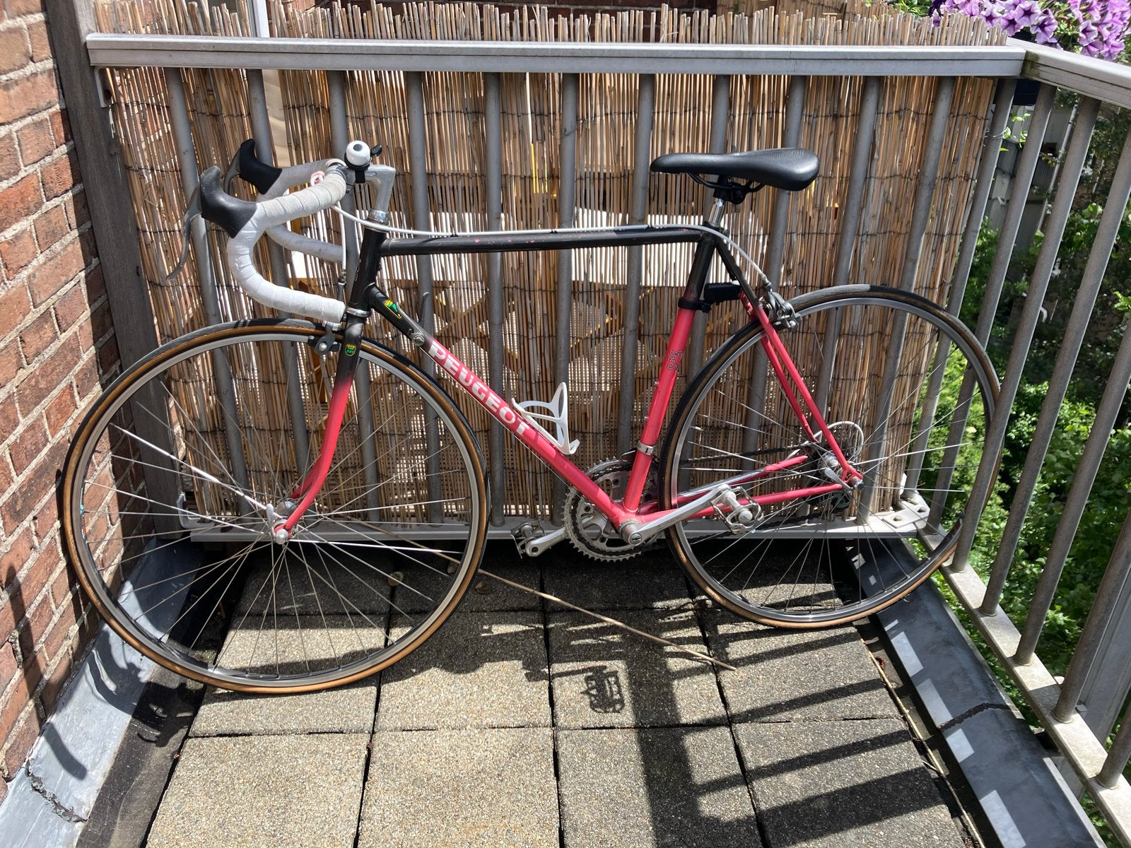 Peugeot racefiets, vintage, roze/zwart, Shimano 600, 28 inch, Gebruikt, 53 tot 57 cm, Ophalen