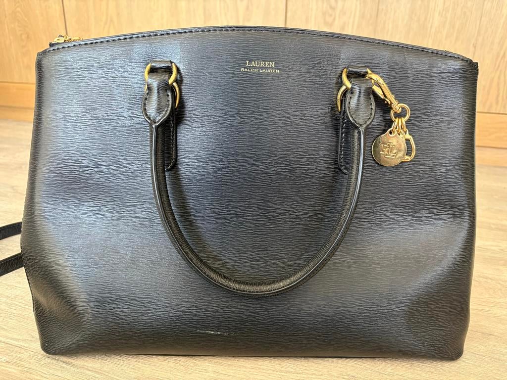 Ralph Lauren zwarte leren tas Zeer goede staat, Ophalen of Verzenden, Zo goed als nieuw, Zwart, Handtas
