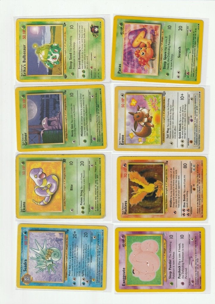Vintage Pokémon kaarten – Erika's Bulbasaur 1st Ed + Moltres, Ophalen of Verzenden, Gebruikt, Meerdere kaarten, Foil