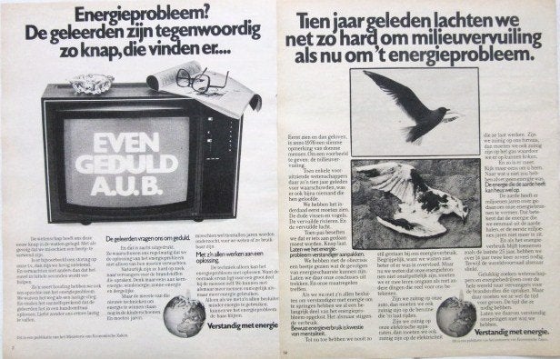 8 vintage advertenties reclames Verstandig met energie 75-76, Ophalen of Verzenden, Gebruikt, Overige typen