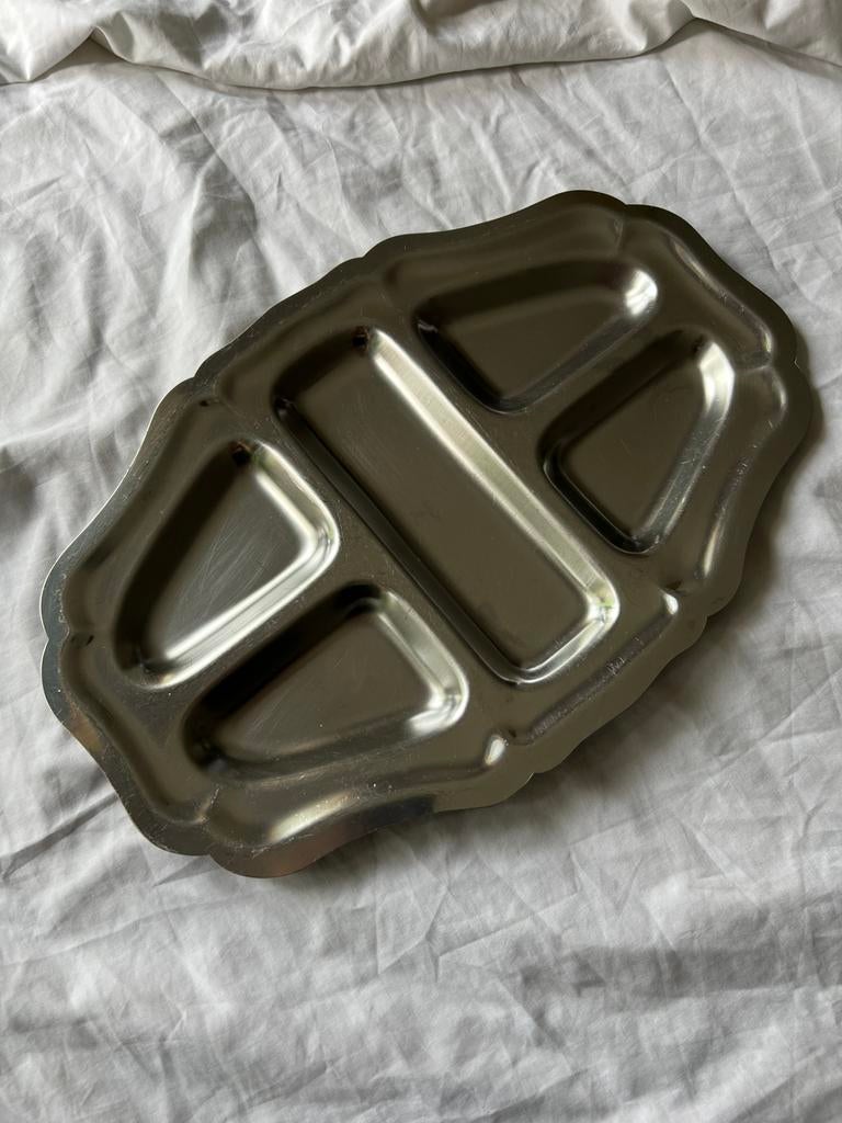 Vintage Franse RVS hapjesschaal inox retro aperitiefschaal, Ophalen, Overige materialen, Overige stijlen, Schaal of Schalen