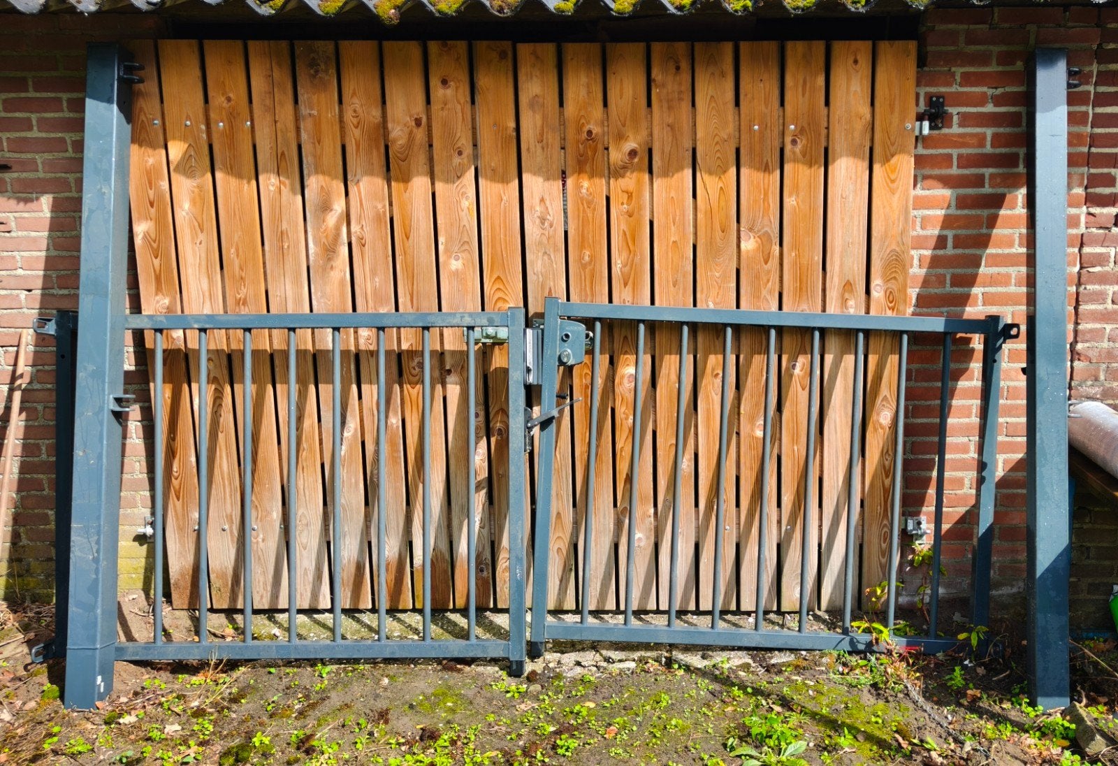 Dubbele draaipoort 7016 spijlen 1,25m hoog doorgang 3,10m 70, Ophalen, Nieuw, IJzer