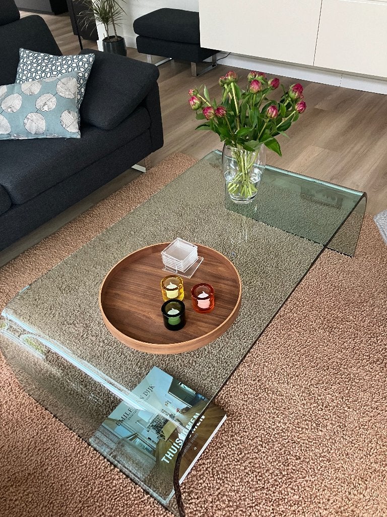 Fiam glazen salontafel, Huis en Inrichting, Ophalen, Gebruikt, 100 tot 150 cm, 50 tot 100 cm