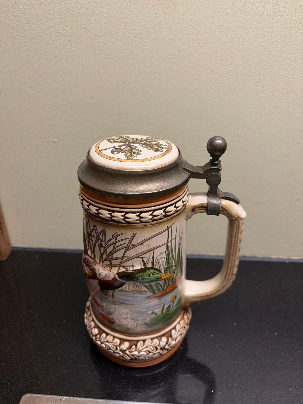 Vintage Gerz Bierpul met Eenden en Eikenblad Deksel, Antiek en Kunst, Ophalen