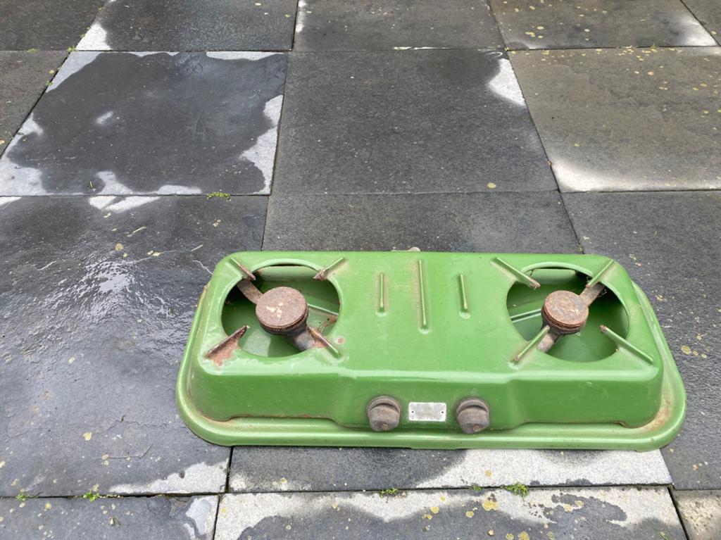 Vintage Groen Gasfornuis 2-pits - Draagbaar Kooktoestel, Witgoed en Apparatuur, Fornuizen, Gebruikt, Minder dan 85 cm, 3 kookzones of minder
