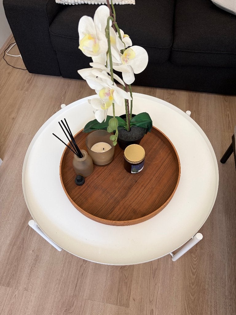 Round Coffee Table with Removable Wooden Tray, Ophalen, Rechthoekig, 50 tot 100 cm, 50 tot 100 cm