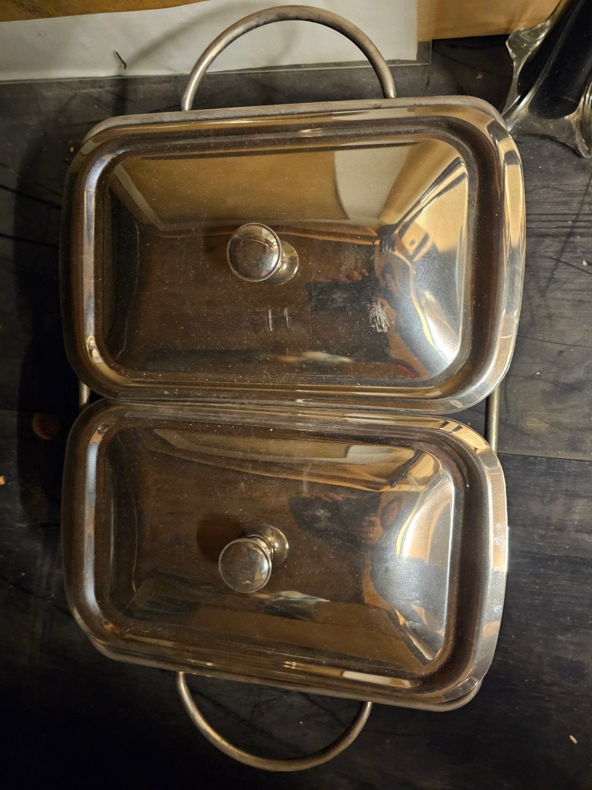 Warmhoudschalen met zilveren deksels, Huis en Inrichting, Ophalen, Zilver, Zo goed als nieuw, Glas