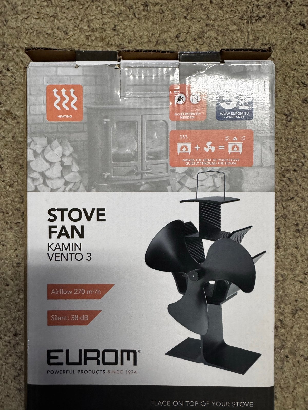 Eurom Kamin Vento 3 Kachelventilator - Zwart, Huis en Inrichting, Kachels, Nieuw, Ophalen of Verzenden, Vrijstaand, Overige soorten