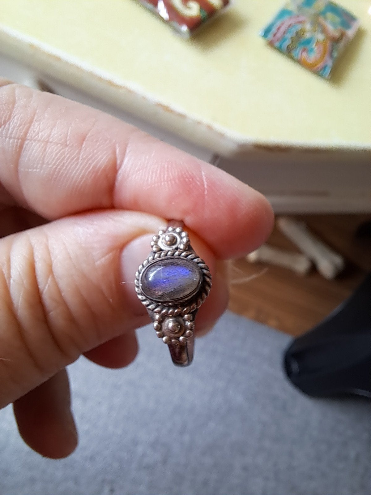 Ring echt zilver maat 19 labradoriet, Ophalen of Verzenden, 19 tot 20, Zilver, Zilver
