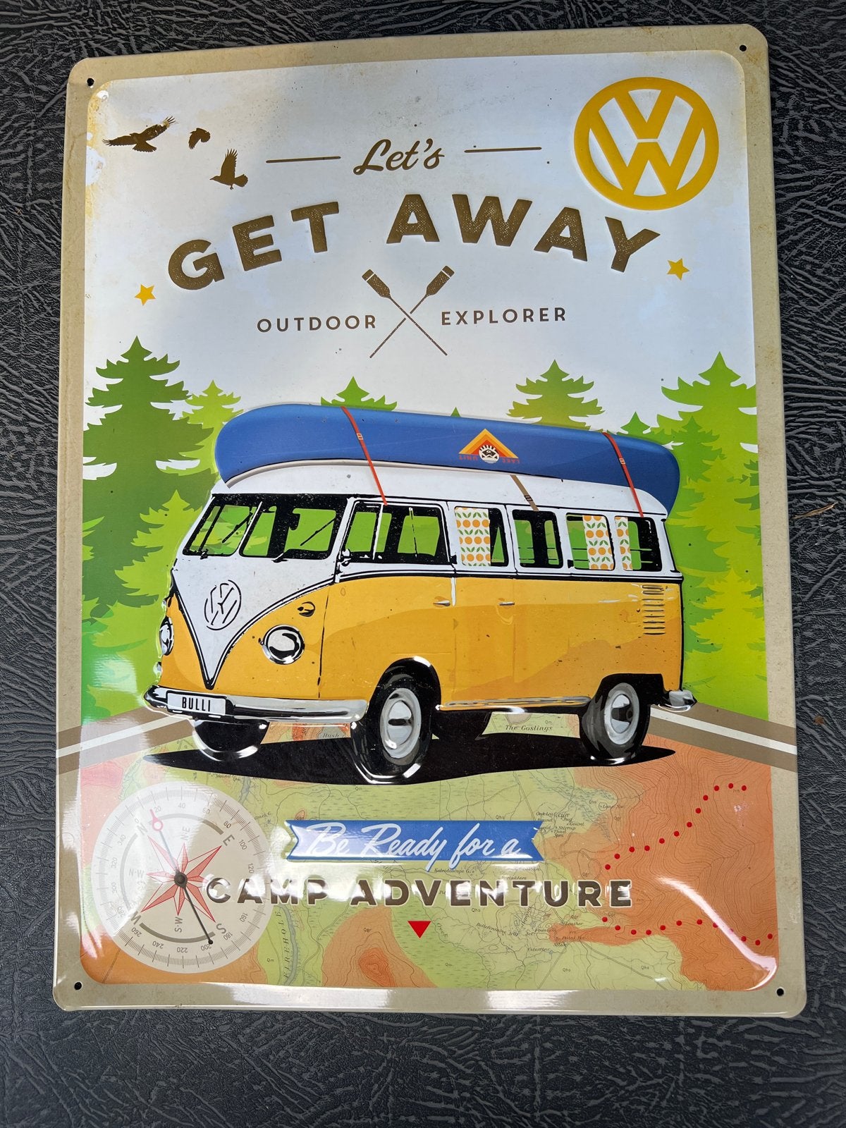 Volkswagen Bus 'Let's Get Away' Metalen Bord, Ophalen of Verzenden, Gebruikt
