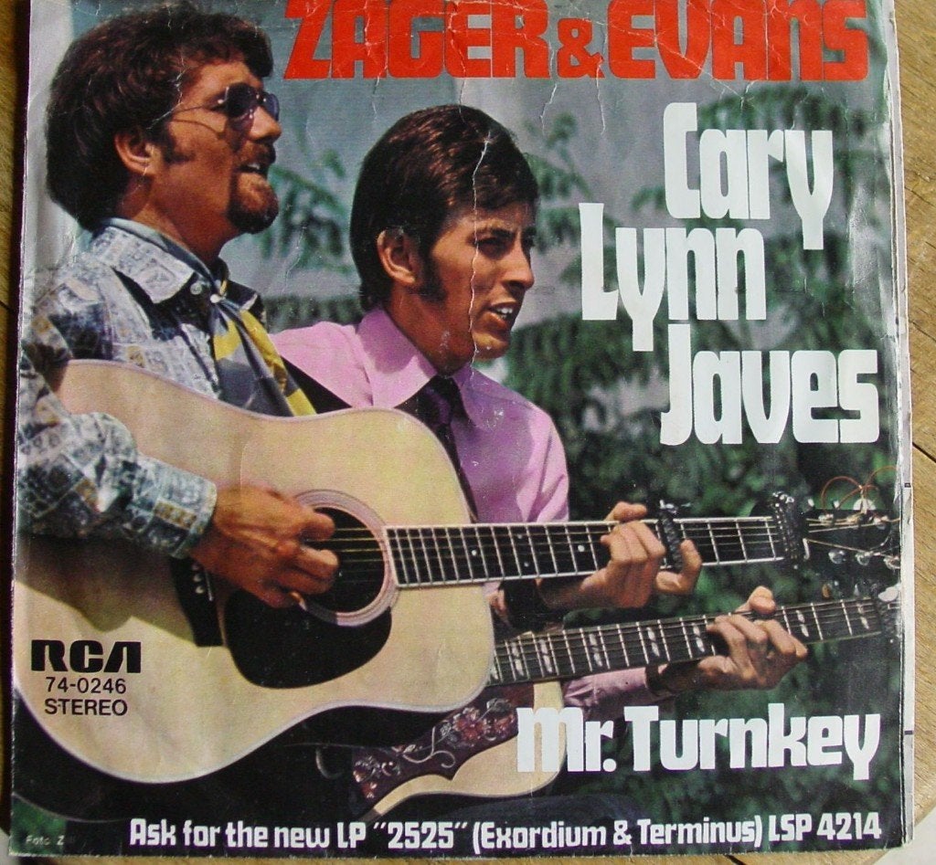 45T 7INCH VINYL SNGLE ZAGER AND EVANS, Ophalen of Verzenden, Zo goed als nieuw, Pop