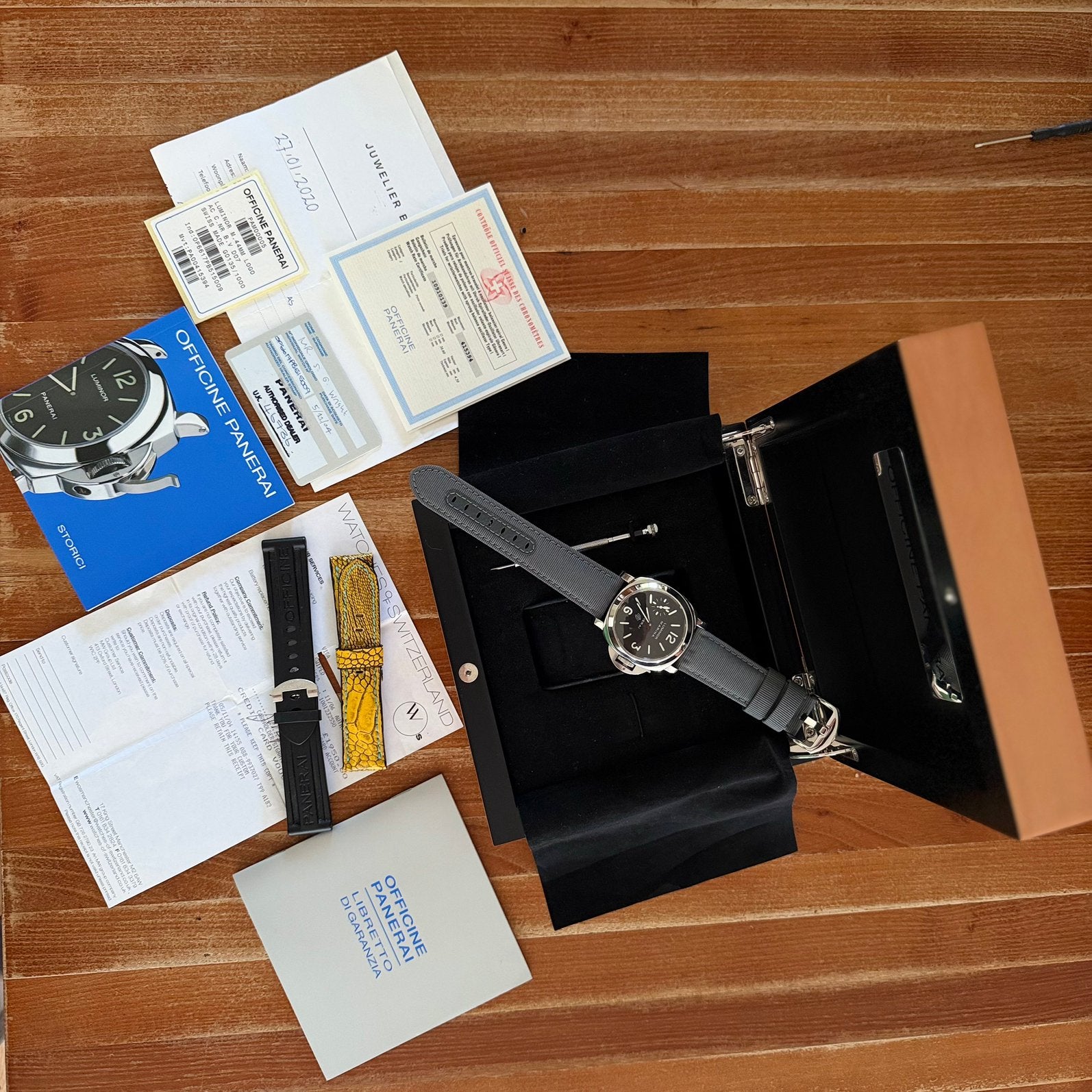 Panerai 005 Logo “Fat Font” Full Set + meerdere banden, Overige merken, Staal, Polshorloge, Kunststof