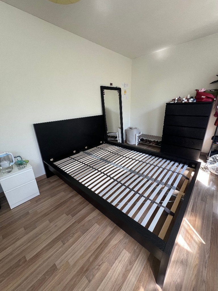 Tweepersoonsbed - Incl. lattenbodem (IKEA MALM 140x200 cm), Ophalen, Zwart, Tweepersoons, 140 cm