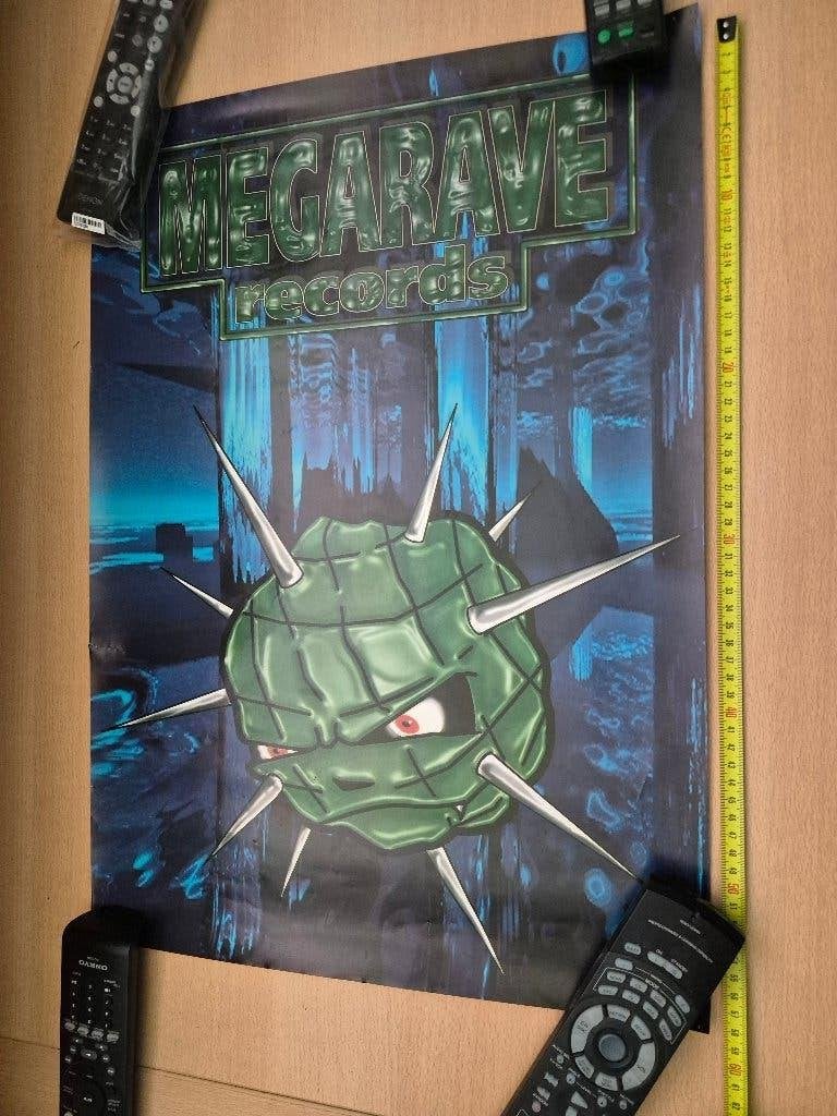 Megarave Records Poster - Hardcore Gabber, Rechthoekig Staand, Ophalen of Verzenden, Zo goed als nieuw, A1 t/m A3