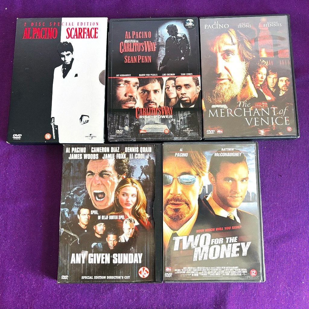 Al Pacino DVD Pakket (5 stuks) o.a. Scarface Luxe 2-Disc, Ophalen, Maffia en Misdaad, Zo goed als nieuw, Engels