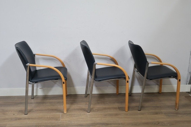 4x Leolux Cimaronne Stoelen Leer Donkerblauw, Ophalen, Blauw, Leer, Zo goed als nieuw