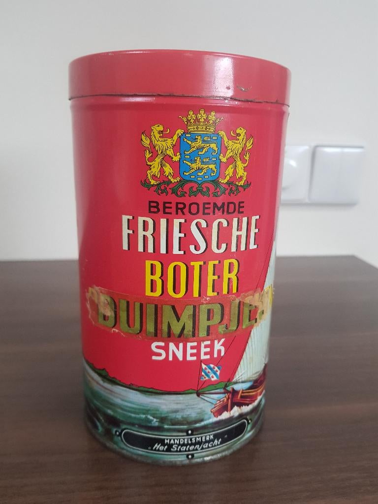 vintage blik Friesche boter duimpjes, Verzamelen, Blikken, Ophalen of Verzenden, Zo goed als nieuw, Koek(jes)