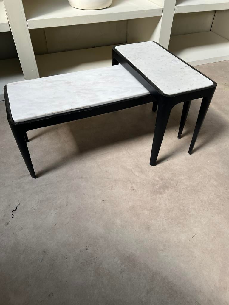 Salontafel / bijzettafel marmer wit/ beige, Info@savoireinteriors.com, Gebruikt, 50 tot 100 cm, Rond