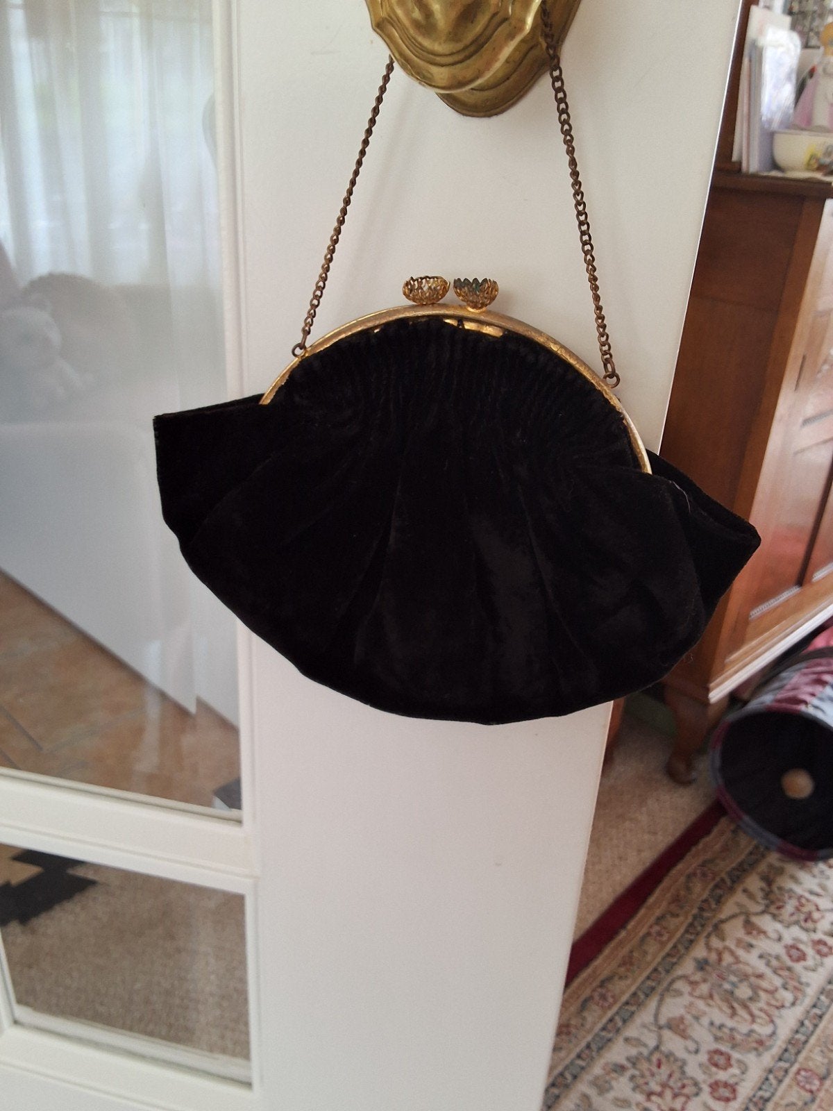Antiek zwart fuweel tasje 18x14 cm ingoede staat, Antiek en Kunst, Antiek | Kleding en Accessoires, Ophalen of Verzenden