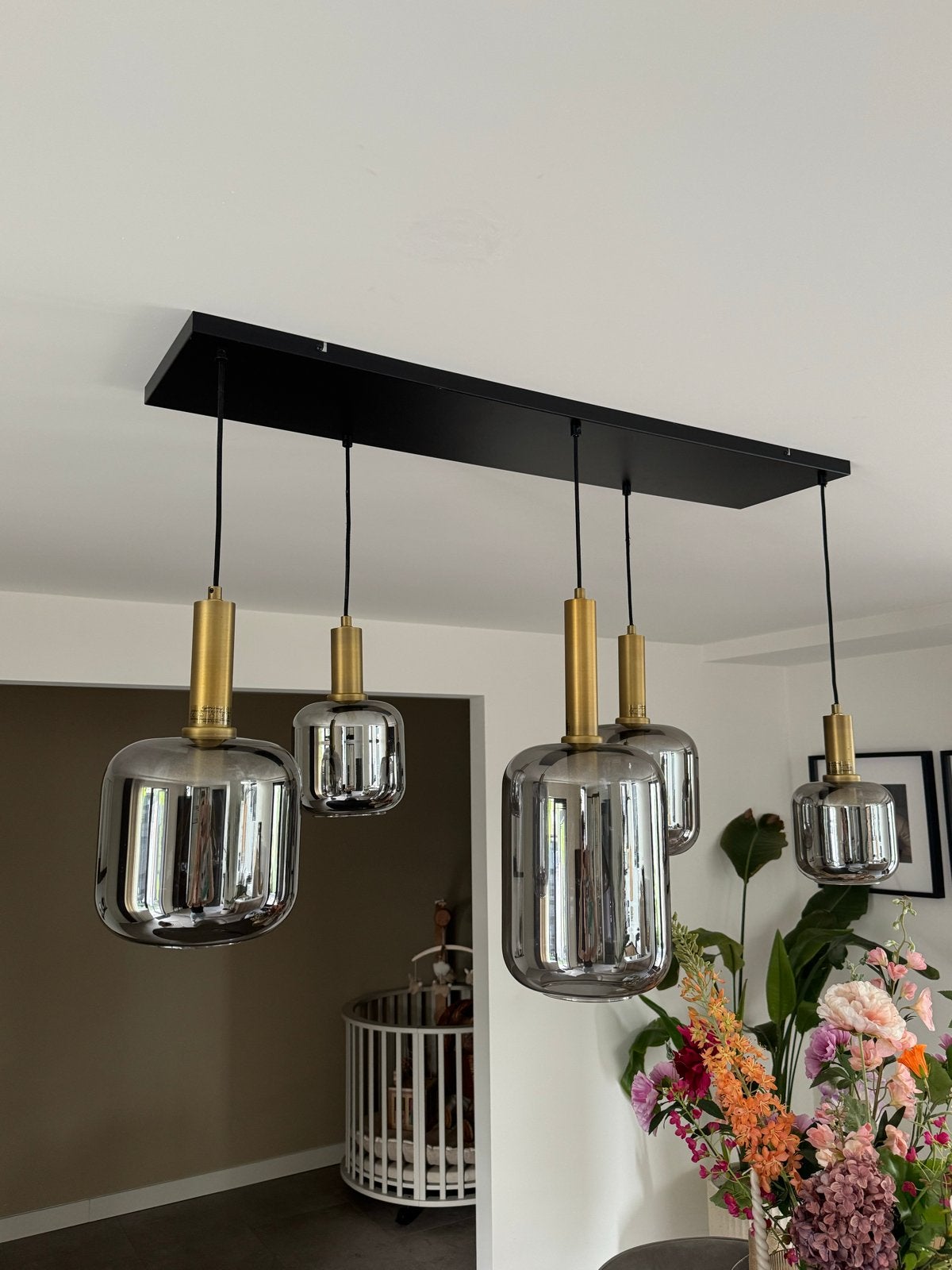 Moderne Hanglamp Smoke Glas - 5 Lichts, Ophalen, Zo goed als nieuw, Glas, E27 (groot)