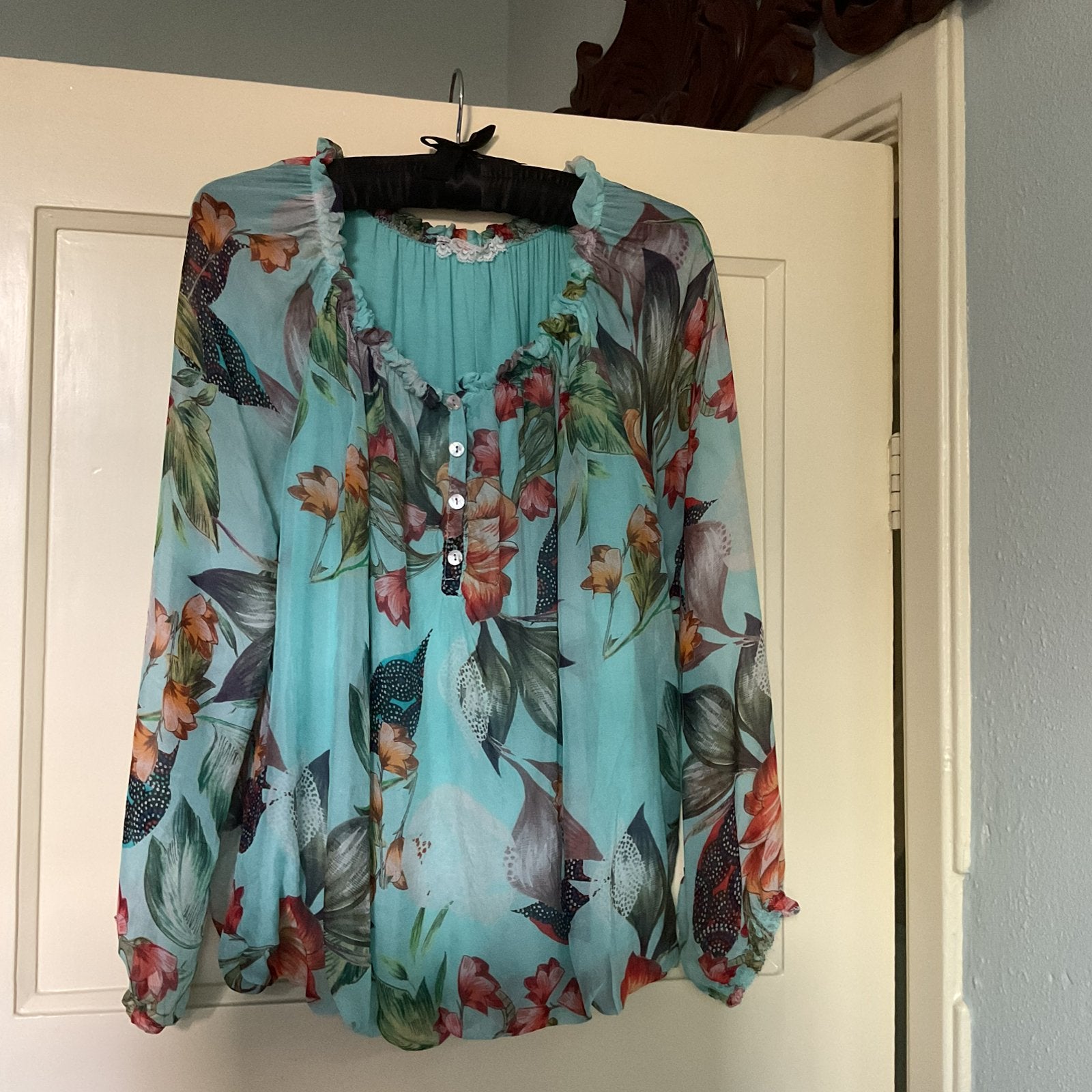 ERG MOOI TUNIEKJE -PRACHTIGE KLEUREN VICOSE EN ZIJDE MT S/M, Ophalen of Verzenden, Zo goed als nieuw, Maat 38/40 (M)
