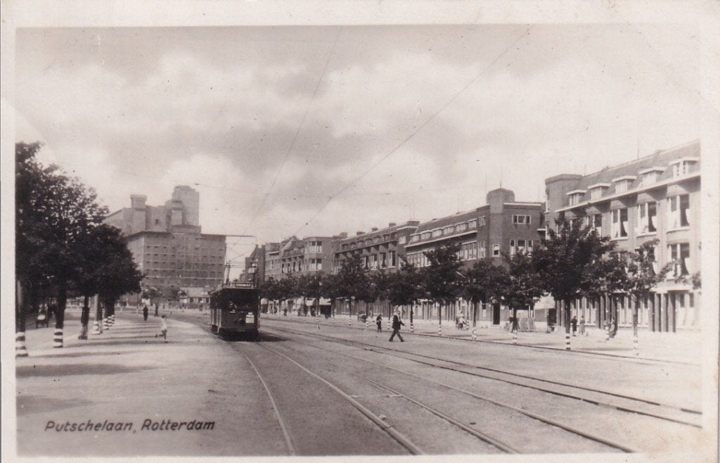746K Rotterdam Putschelaan, tramlijn 2, spoorbaan R.T.M., Ophalen of Verzenden, 1940 tot 1960, Gelopen, Zuid-Holland