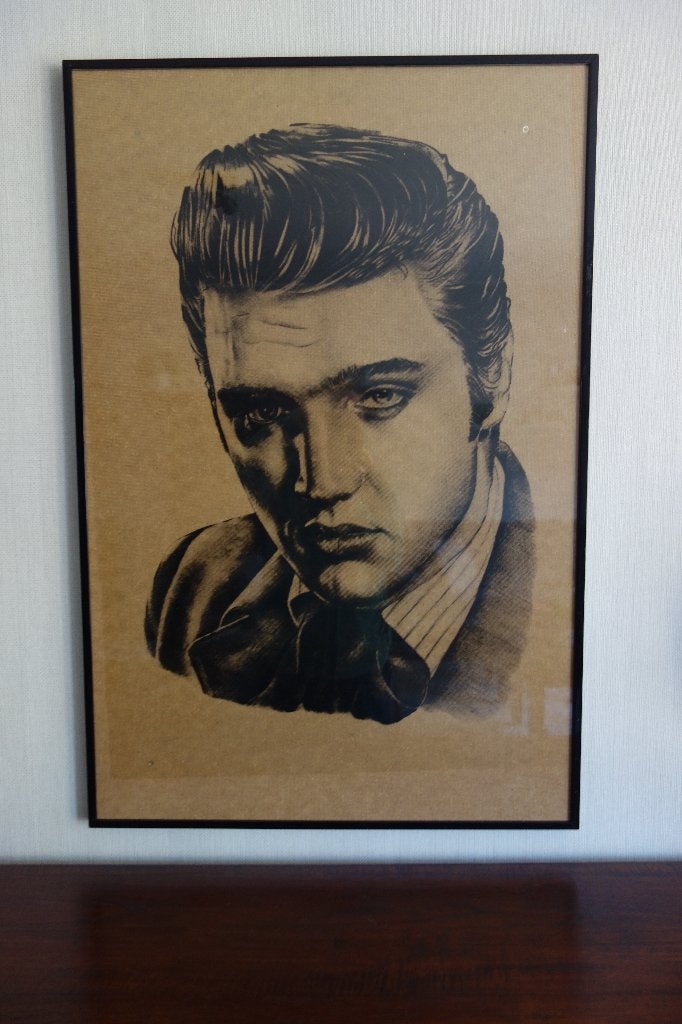 Schilderij opgevuld met een grote Elvis sticker, Ophalen of Verzenden, Gebruikt, Minder dan 50 cm, Schilderij