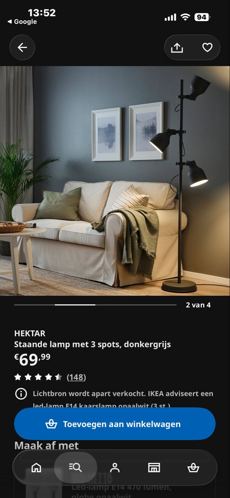 IKEA Hektar complete lampen set- Donkergrijs, Ophalen, E27 (groot), Zo goed als nieuw, Metaal