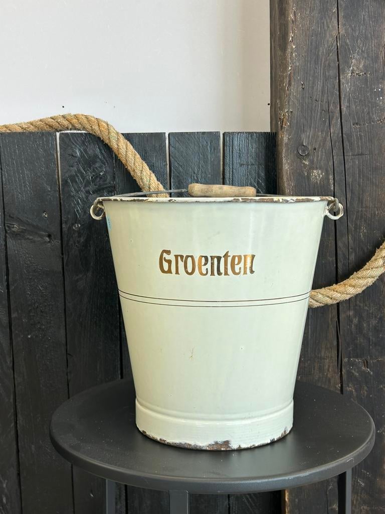Creme Gekleurde Emaille Groenten Emmer, Ophalen of Verzenden