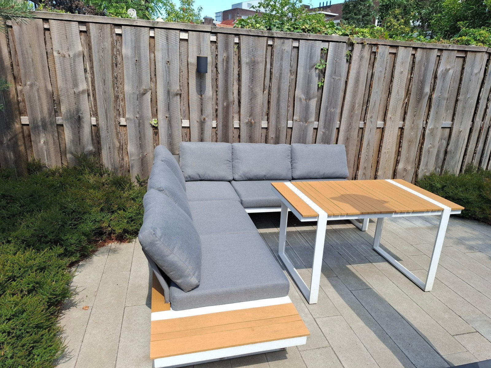 MERIDA HOEK 3+2 ALUMINIUM WIT + POLYWOOD, Tuin en Terras, Ophalen, Aluminium