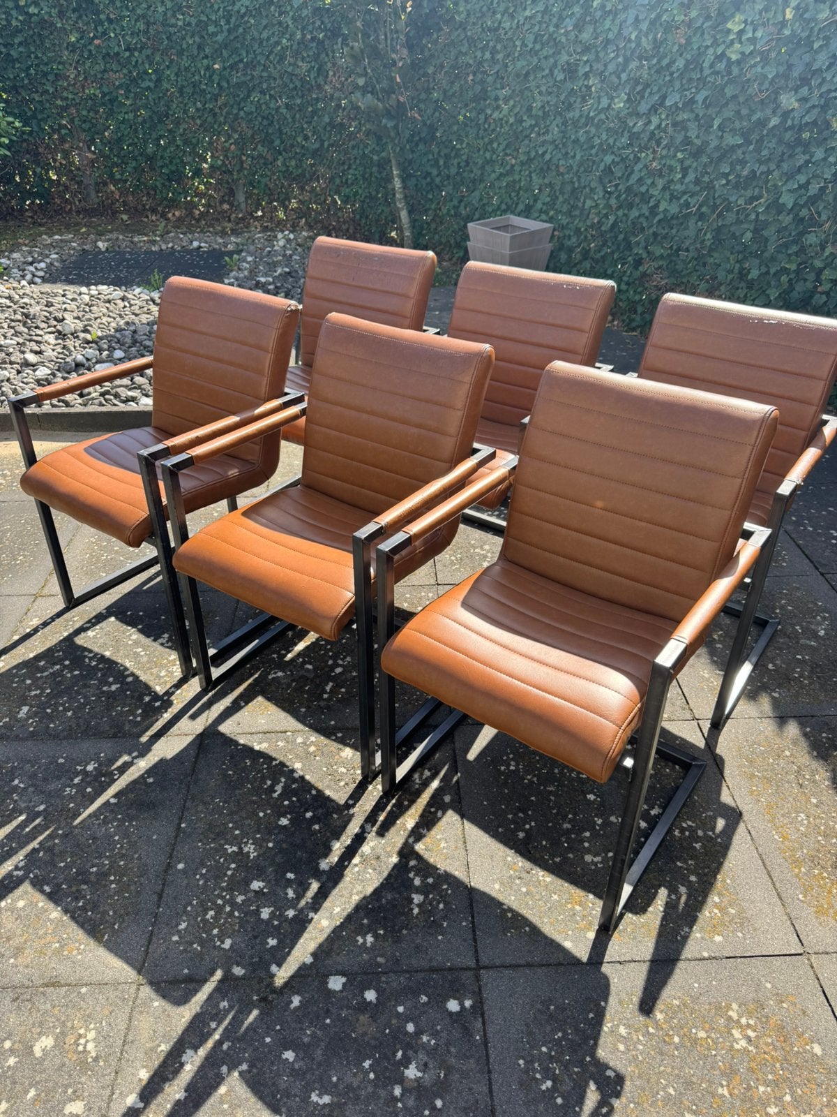WOOOD Bas Cognac Eetkamerstoel 6x, Huis en Inrichting, Stoelen, Ophalen, Bruin, Leer, Zo goed als nieuw