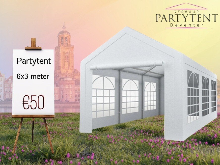Grote partytent 6x3 huren Deventer voor 20 - 30 personen, Ophalen, Nieuw, Overige