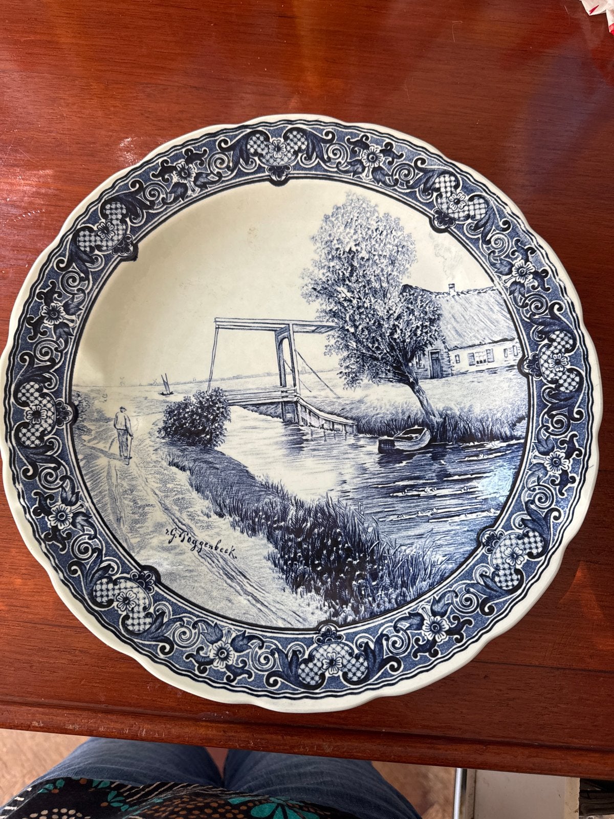 Boch Delfts Blauw Wandbord - Landschap met Brug, Ophalen