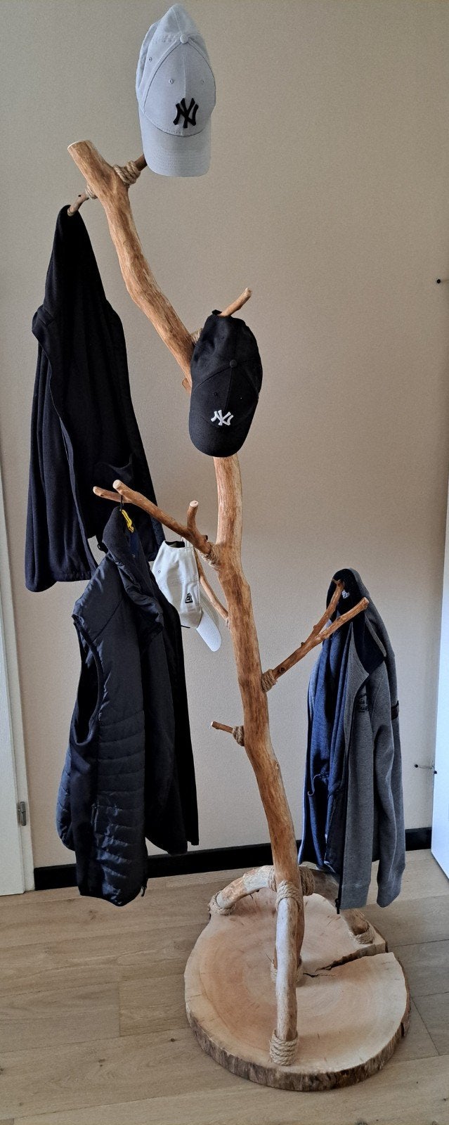 ‼️Unieke houten kapstok boomstam tak op boomschijf design, Ophalen, 200 cm of meer, Nieuw, Staande kapstok