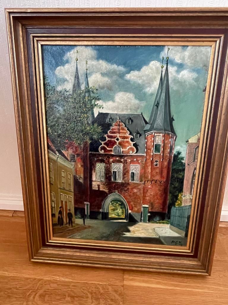 Schilderij Broederpoort Kampen - Olieverf op doek, Antiek en Kunst, Kunst | Schilderijen | Klassiek, Ophalen