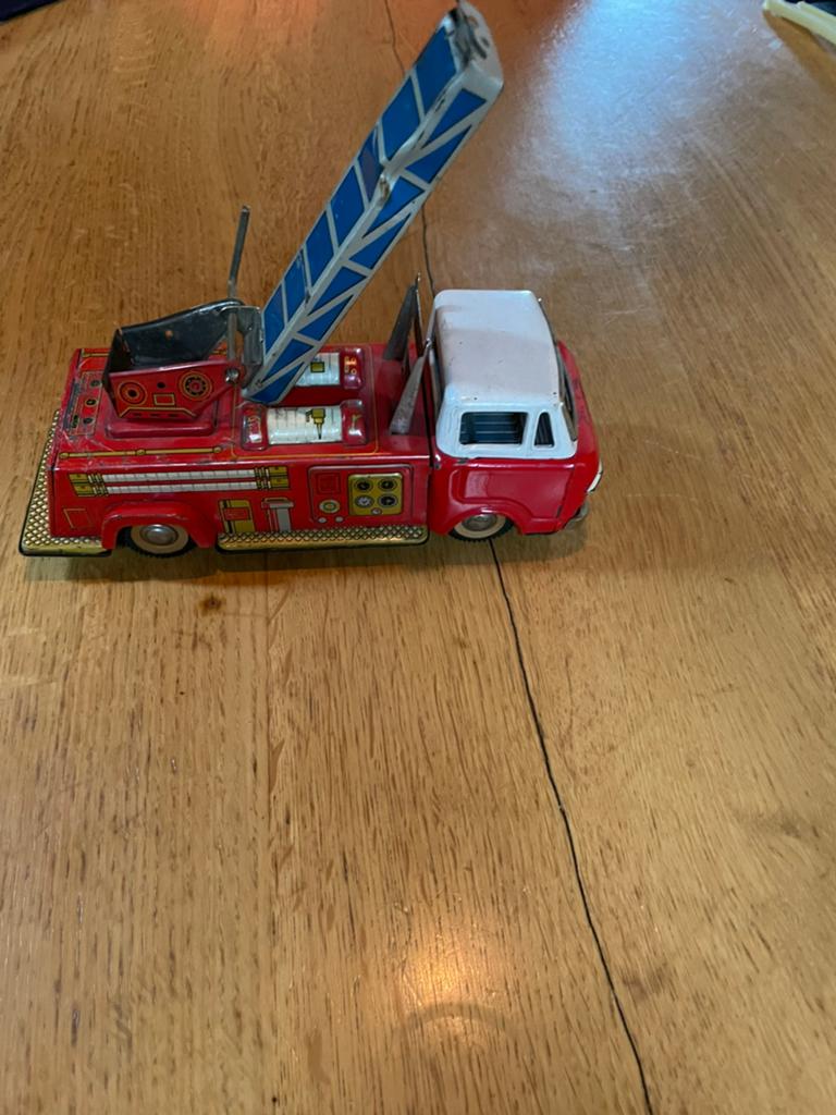 Vintage Blikken Brandweerwagen met Uitschuifladder, Antiek en Kunst, Antiek | Speelgoed, Ophalen of Verzenden