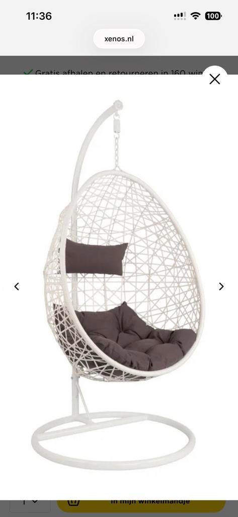 Hangstoel xenos 2x, Huis en Inrichting, Stoelen, Ophalen, Zo goed als nieuw, Wit, Eén