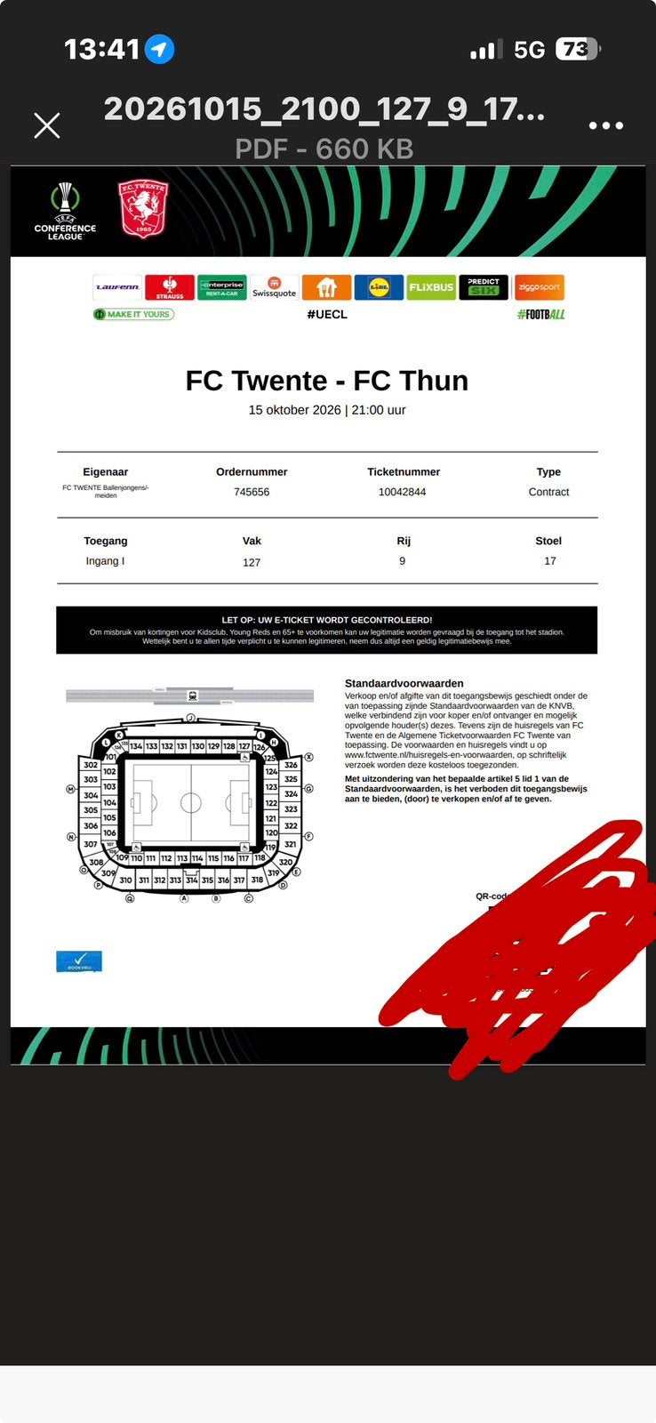 Kaartje FCTwente-FCThun, Losse kaart, Eén persoon, Oktober, Europa of Champions League