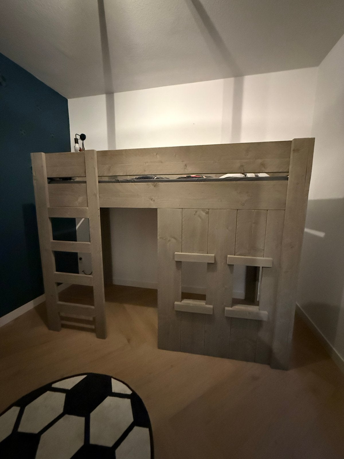 Steigerhouten hoogslaper grey-wash 220x100x165cm, Huis en Inrichting, Slaapkamer | Stapelbedden en Hoogslapers, Ophalen, 100 cm