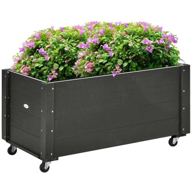 Verrijdbare Houten Bloembak - Zwart (89x48x47 cm), Tuin en Terras, Ophalen of Verzenden, Zo goed als nieuw, 60 tot 100 cm, Rechthoekig