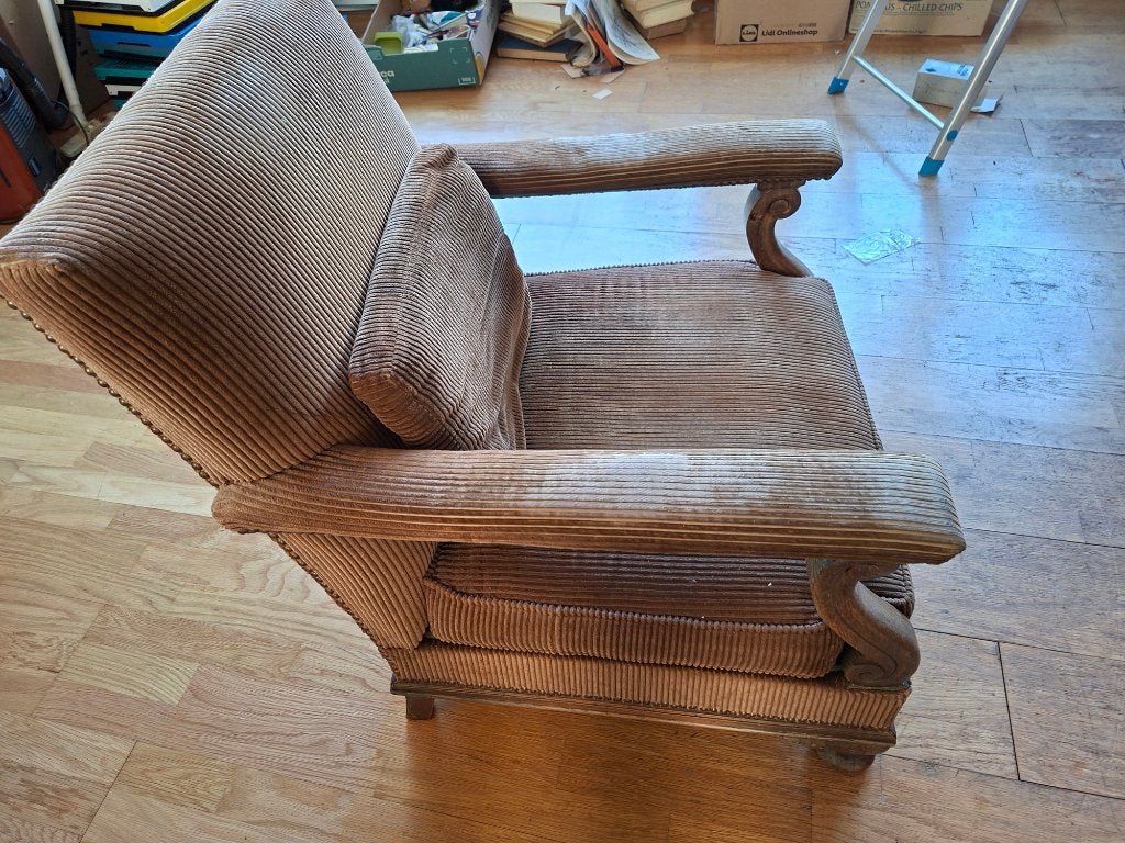 Antieke Luie Stoel, Gebruikt, Bruin, Stof, Eén