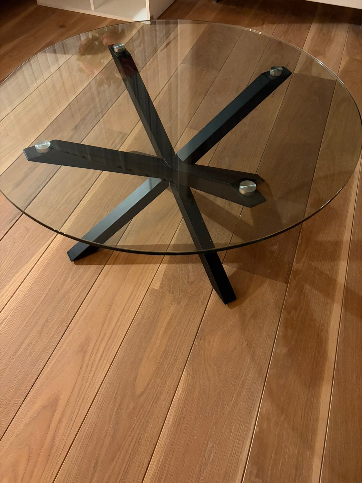 Mooi ronde  glazen salontafel, Huis en Inrichting, Ophalen, Zo goed als nieuw, Rond, Minder dan 55 cm