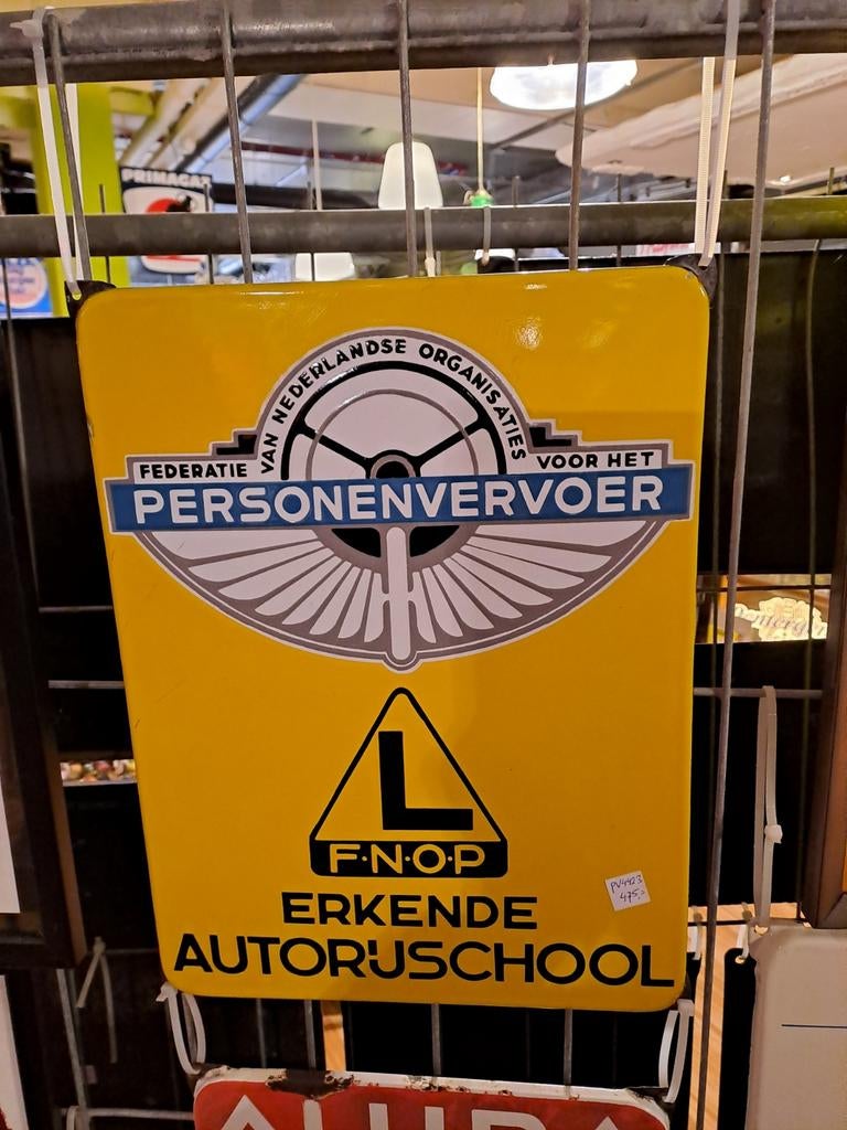 FNOP Erkende Autorijschool oud origineel emaille reclamebord, Ophalen of Verzenden, Gebruikt, Reclamebord