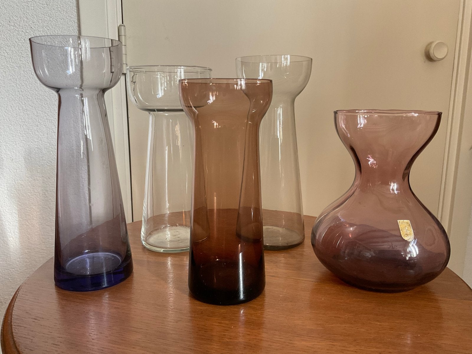 Set van 5 vintage hyacintglazen in diverse kleuren, Antiek en Kunst, Ophalen of Verzenden